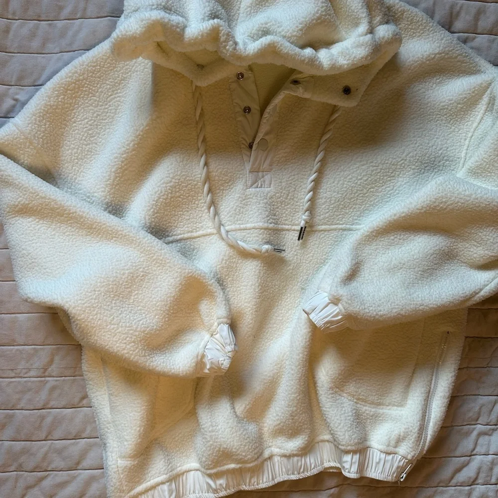 White and Cream Teddy Hooded Sweatshirt - Picture 2 of 7